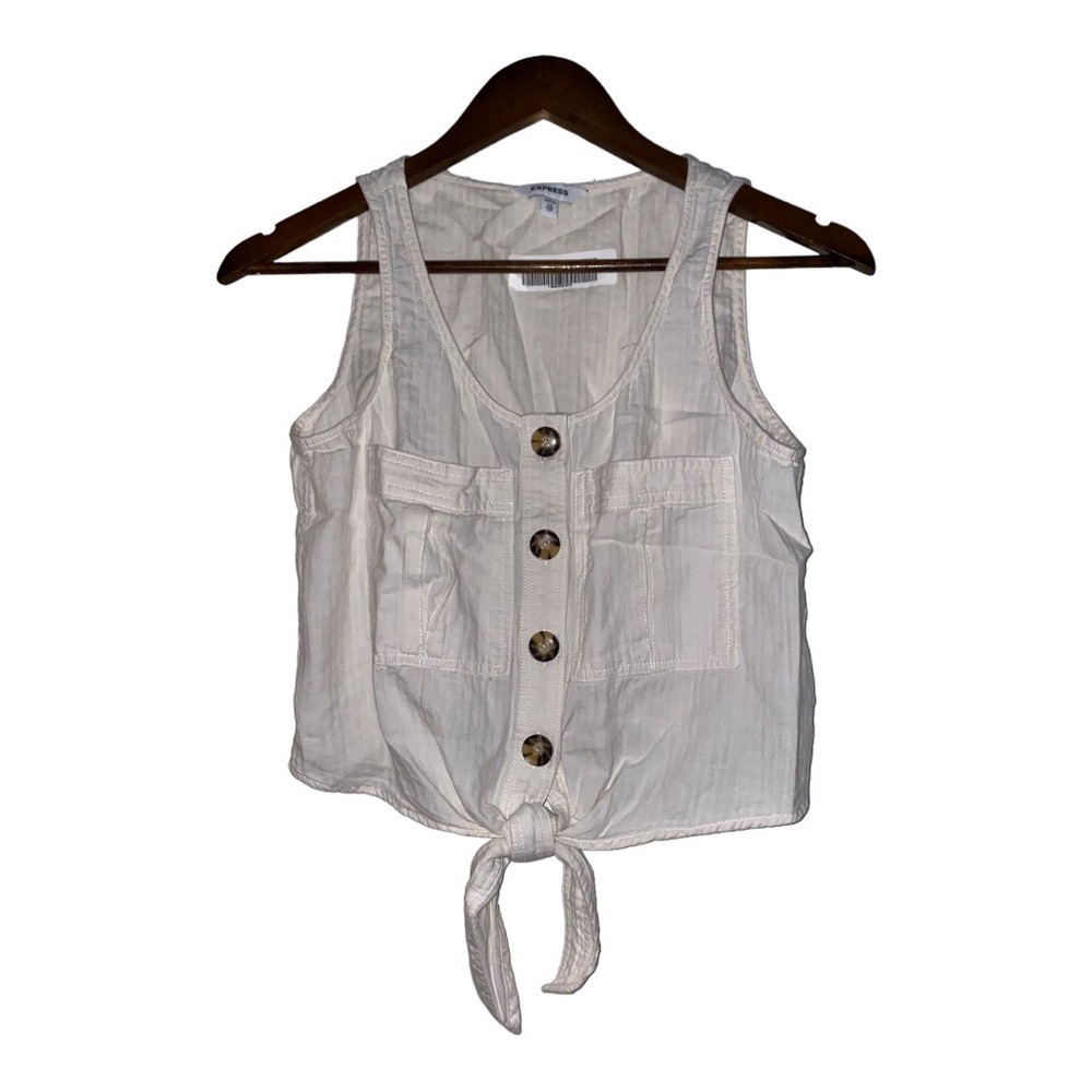 Express Women Tie Front White Cropped Tank Top XS Beach Party Summer Fun